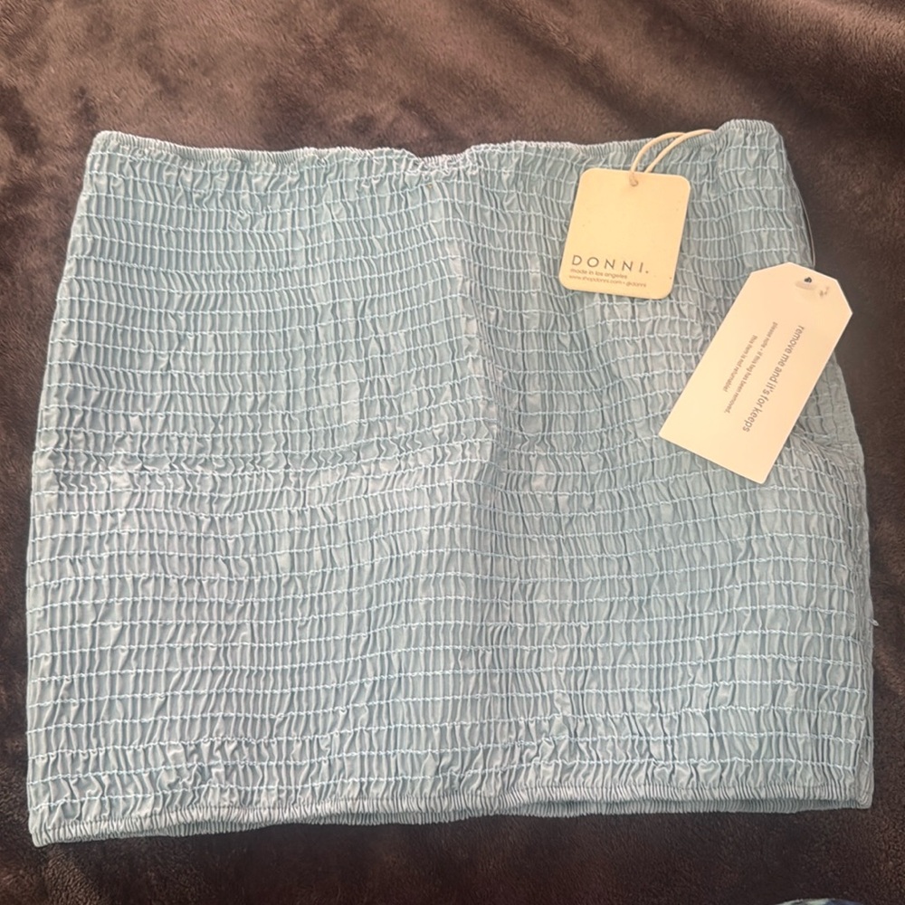 DONNI. Blue Smocked tube top